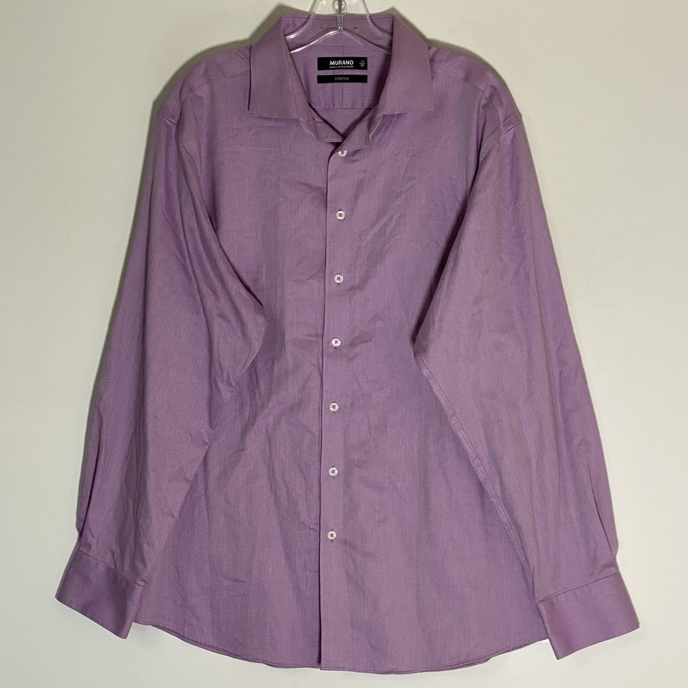 Murano Dress Shirt Mens 17 35 Purple Stretch Office Business Woven Lilac Spread